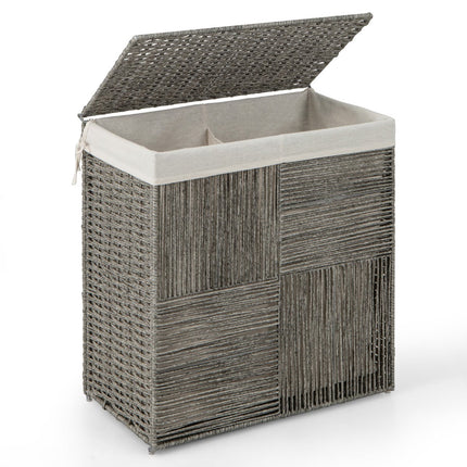 Foldable 110L Rattan Laundry Basket with Lid and Handles