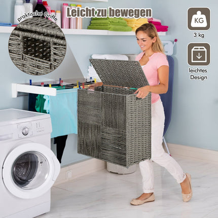 Foldable 110L Rattan Laundry Basket with Lid and Handles