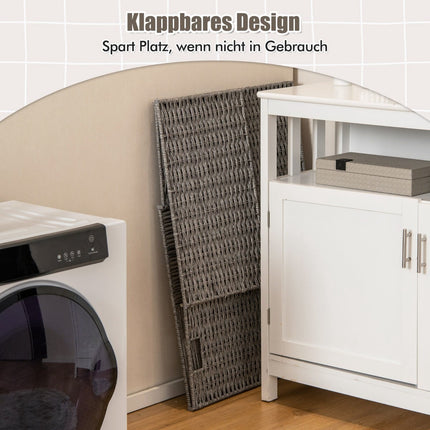 Foldable 110L Rattan Laundry Basket with Lid and Handles