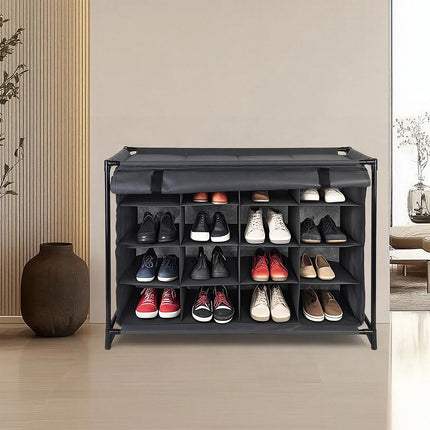 Foldable 16-Section Fabric Shoe Rack for Camping