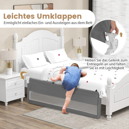 Foldable 180 cm Bed Rail with Safety Straps, Gray