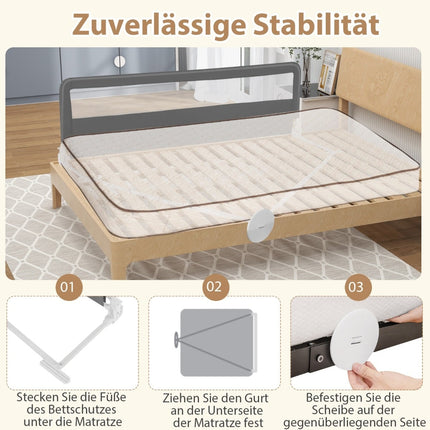 Foldable 180 cm Bed Rail with Safety Straps, Gray