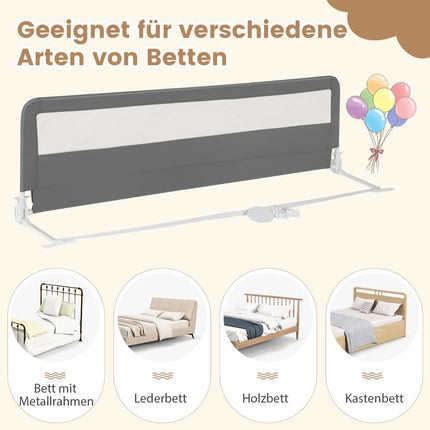 Foldable 180 cm Bed Rail with Safety Straps, Gray