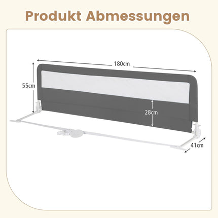 Foldable 180 cm Bed Rail with Safety Straps, Gray