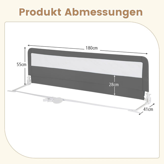 Foldable 180 cm Bed Rail with Safety Straps, Gray