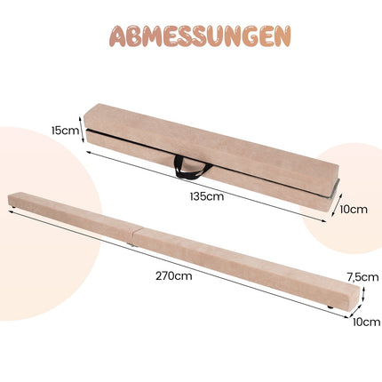 Foldable 270 cm Gymnastics Balance Beam for Kids, Brown