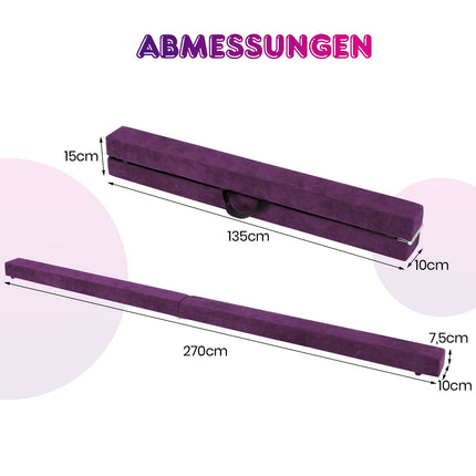 Foldable 270cm Gymnastics Balance Beam for Kids, Purple