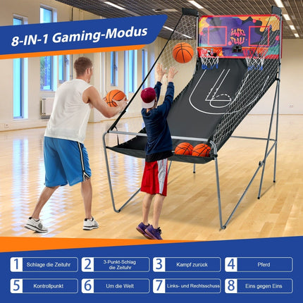 Foldable 2-Hoop Basketball Arcade Game with 8 Modes