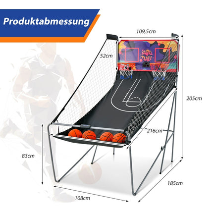 Foldable 2-Hoop Basketball Arcade Game with 8 Modes