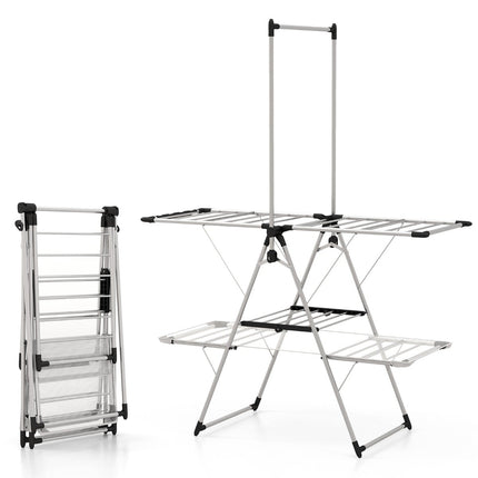 Foldable 2-Tier Clothes Drying Rack, Adjustable Stainless Steel