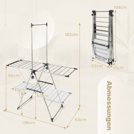 Foldable 2-Tier Clothes Drying Rack, Adjustable Stainless Steel
