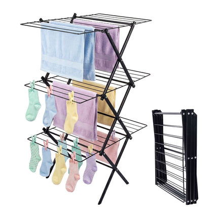 Foldable 3-Tier Clothes Drying Rack – Black, Space-Saving