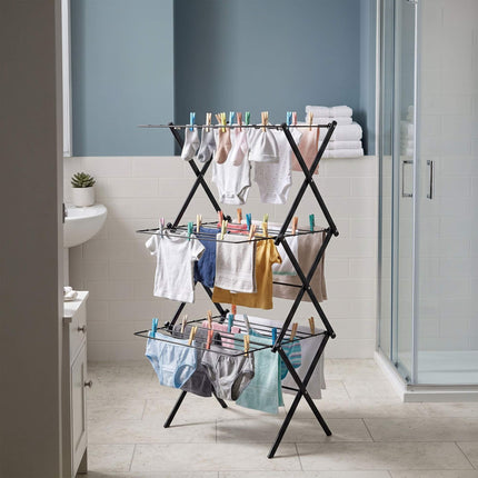Foldable 3-Tier Clothes Drying Rack – Black, Space-Saving