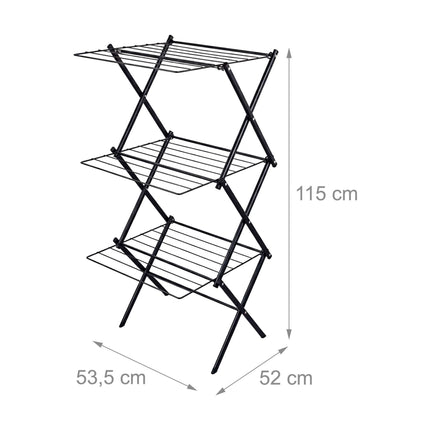 Foldable 3-Tier Clothes Drying Rack – Black, Space-Saving