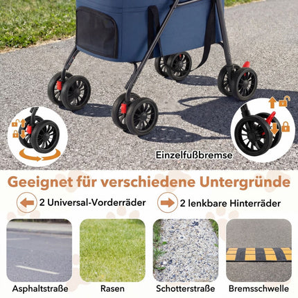 Foldable 3-in-1 Pet Stroller with Dual Carriers, Blue