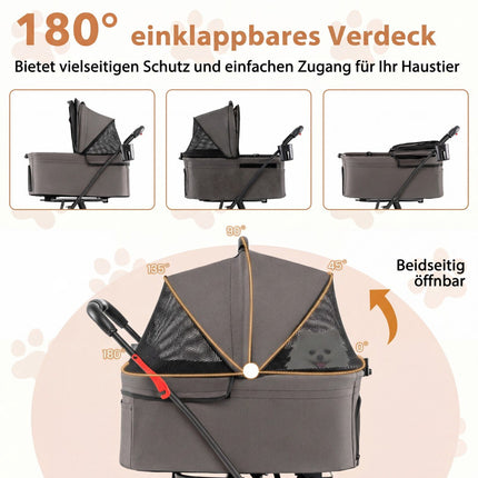 Foldable 3-in-1 Pet Stroller with Dual Carriers, Gray