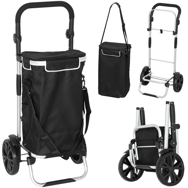 Foldable 3-in-1 Shopping Trolley, 40L, 25kg Capacity, Black