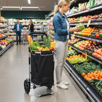 Foldable 3-in-1 Shopping Trolley, 40L, 25kg Capacity, Black