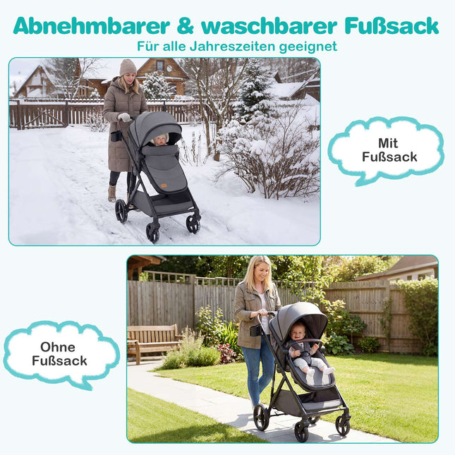 Opvouwbare 3-in-1 kinderwagen met omkeerbare zitting, grijs