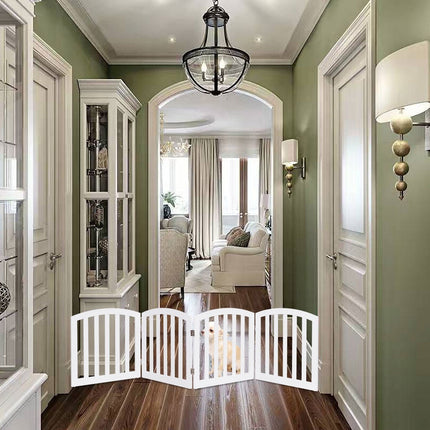 Foldable 4-Panel Pet Gate, MDF Wood, White