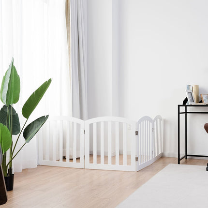 Foldable 4-Panel Pet Gate, MDF Wood, White