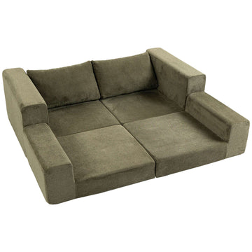 Foldable 4-in-1 Sofa Bed 2-Seater with Back Cushions, Green, Chenille
