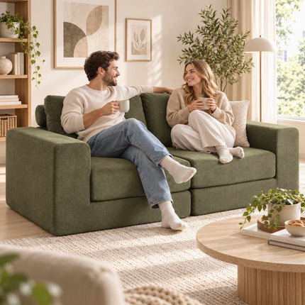 Foldable 4-in-1 Sofa Bed 2-Seater with Back Cushions, Green, Chenille