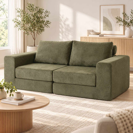 Foldable 4-in-1 Sofa Bed 2-Seater with Back Cushions, Green, Chenille