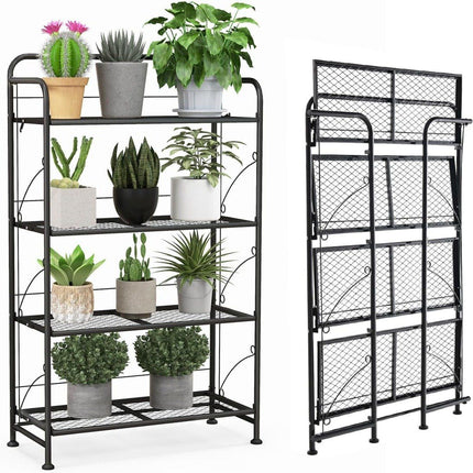 Foldable 4-tier metal plant stand with adjustable shelf can hold up to 40 kg