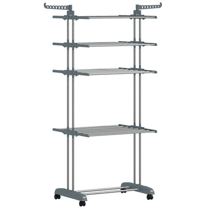 Foldable 5-Tier Clothes Drying Rack with Wheels, Grey