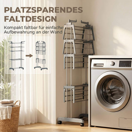 Foldable 5-Tier Clothes Drying Rack with Wheels, Grey