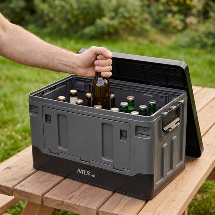 Foldable 70L XL Transport Box, Gray-Black, PP Material