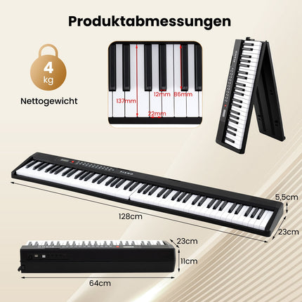 Foldable 88-Key Piano Keyboard with Dual Mode & Learning