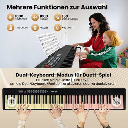 Foldable 88-Key Piano Keyboard with Dual Mode & Learning