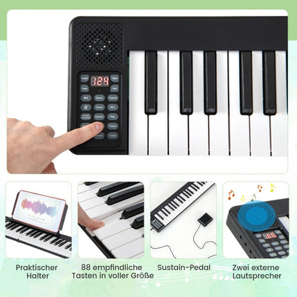 Foldable 88-key digital piano electric keyboard 137 x 16.5 x 5 cm black + white
