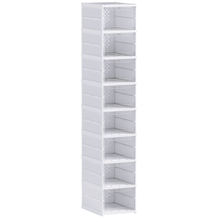 Foldable 8-Tier Shoe Rack, Ventilated Plastic, White