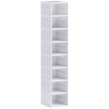 Foldable 8-Tier Shoe Rack, Ventilated Plastic, White