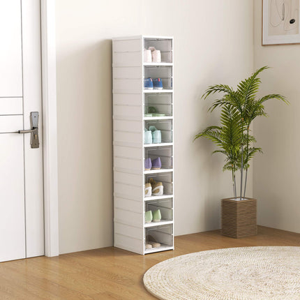 Foldable 8-Tier Shoe Rack, Ventilated Plastic, White