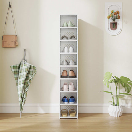 Foldable 8-Tier Shoe Rack, Ventilated Plastic, White