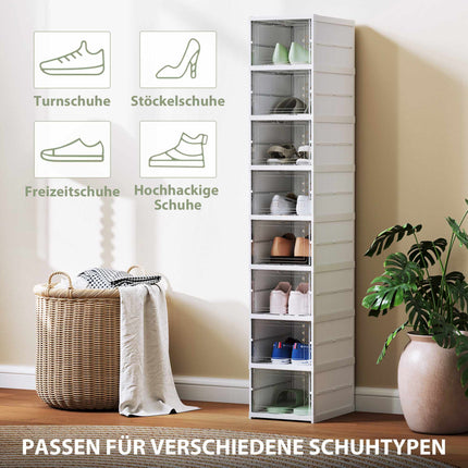 Foldable 8-Tier Shoe Rack, Ventilated Plastic, White