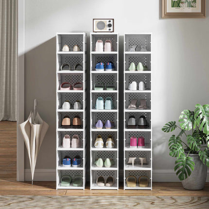 Foldable 8-Tier Shoe Rack, Ventilated Plastic, White