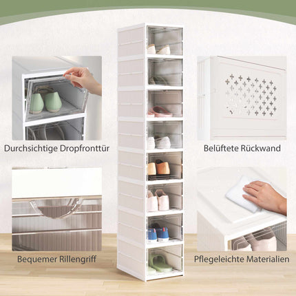 Foldable 8-Tier Shoe Rack, Ventilated Plastic, White