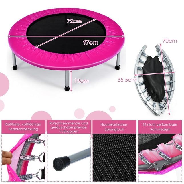 Foldable 97 cm Pink Trampoline for Kids, 150 kg Capacity