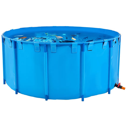 Foldable Above-Ground Fish Pond Tank, 1200 Gal, Drain Valve