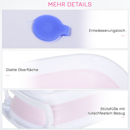 Foldable pink baby bath, ergonomic non-slip design