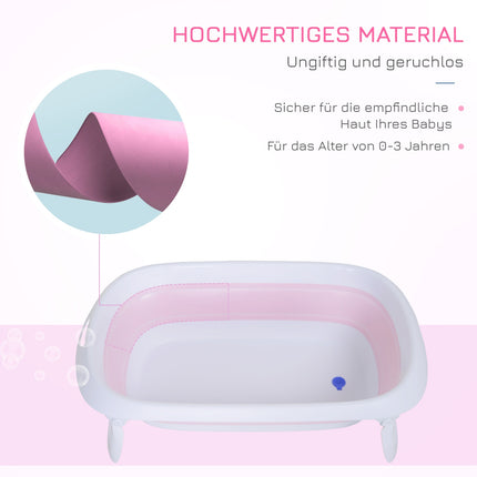 Foldable pink baby bath, ergonomic non-slip design