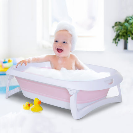 Foldable pink baby bath, ergonomic non-slip design