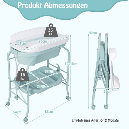 Foldable Baby Changing Table with Bath, Storage & Wheels
