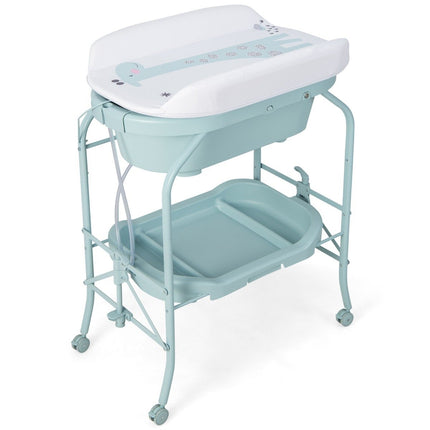 Foldable Baby Changing Table with Bath, Storage & Wheels