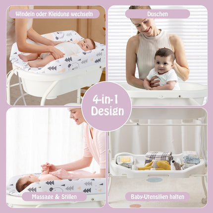 Foldable Baby Changing Table with Bath, Storage, Wheels